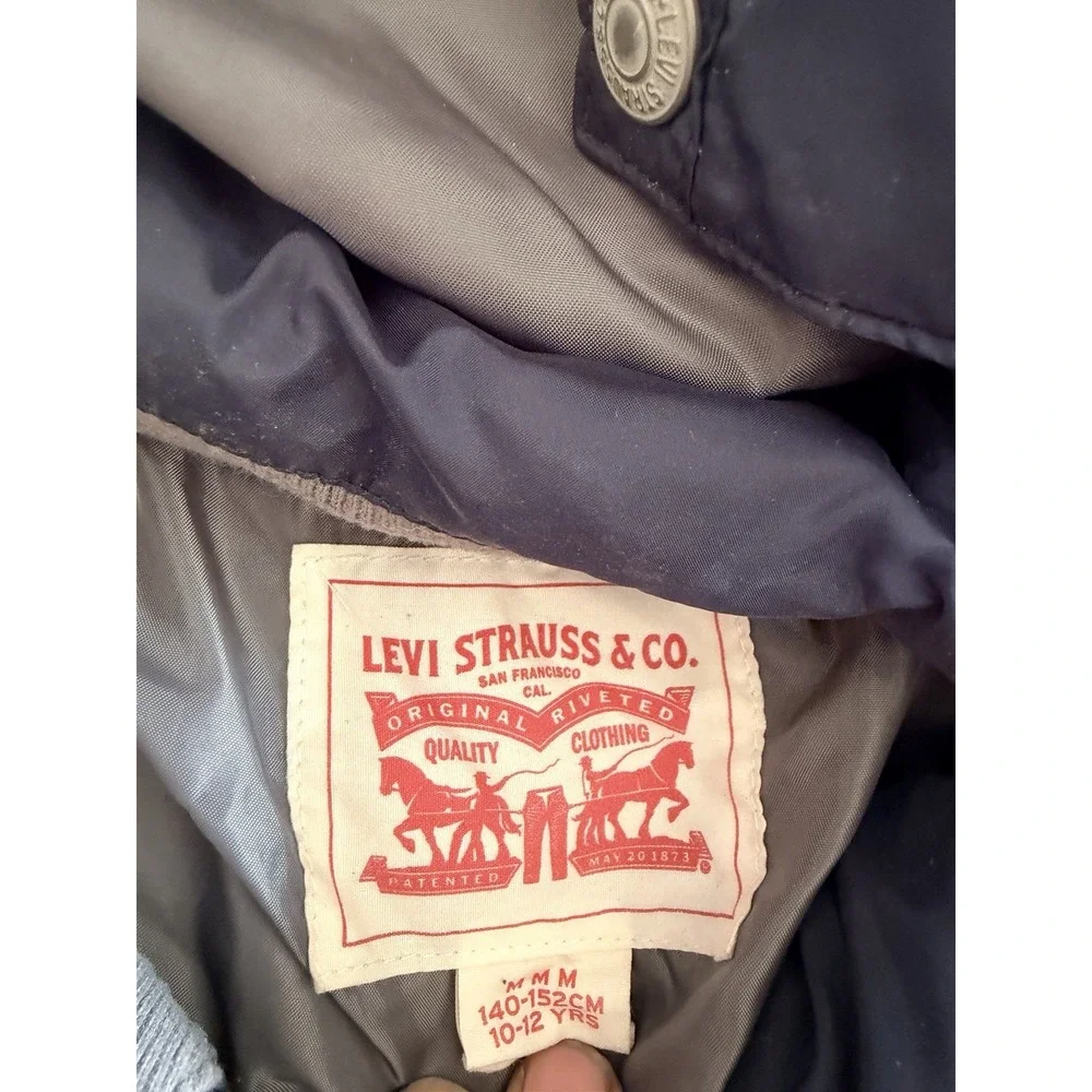 Levi's Kids Puffer Jacket M 10-12 Years All Over Logo Print Red White Blue Navy